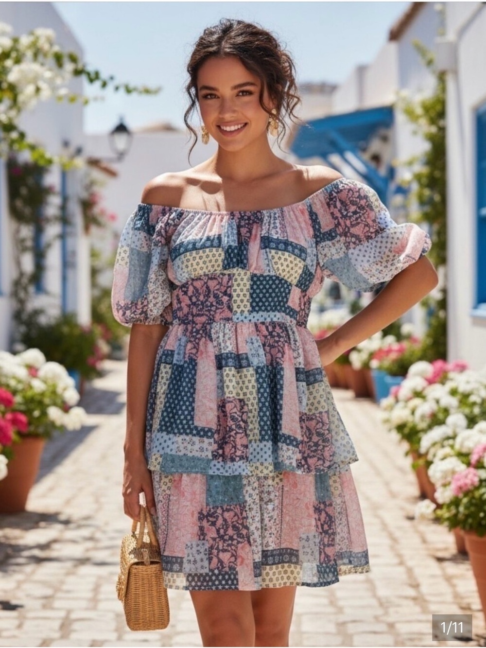 Simply Southern Lily Patchwork Dress Blue Pink Size XS
